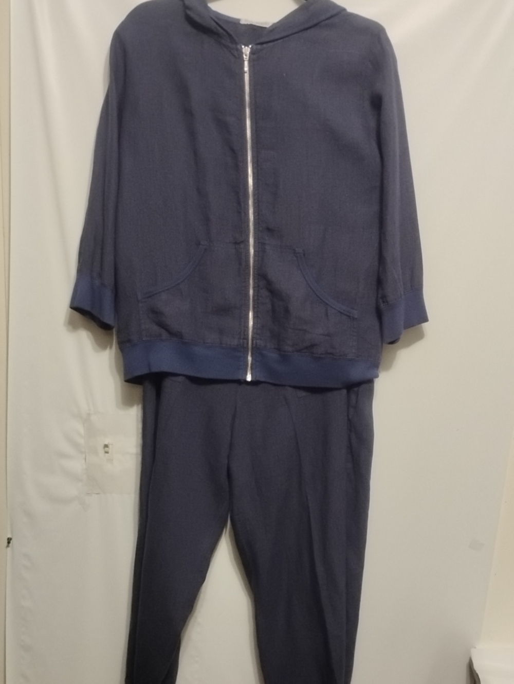 RUSS BERENS Navy Zip-Up Hoodie 100% Linen Pantsuit